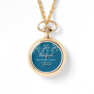 Blue orange snowflakes add business name christmas watch