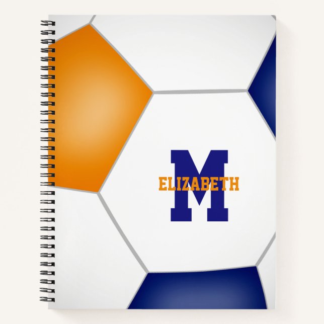 blue orange soccer team colours monogrammed notebook (Front)