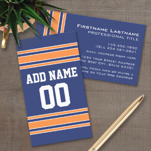Blue Orange Sports Jersey with Name and Number Business Card