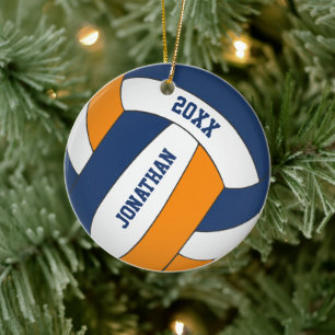 blue orange sports team colours boys volleyball ceramic ornament