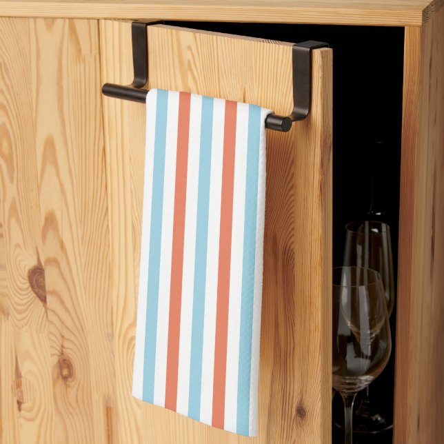 Blue & Orange Stripe Pattern Tea Towel (Thirds Fold)