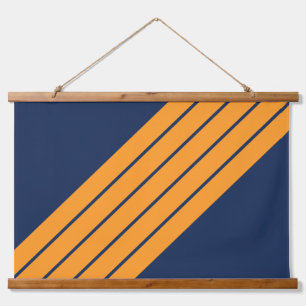 Blue Orange Striped 70s 80s Retro Racing Stripes Hanging Tapestry