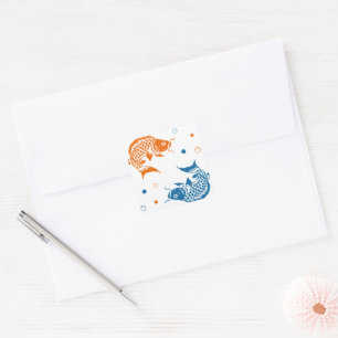 Blue Orange Summer Japanese Koi Fish Square Sticker