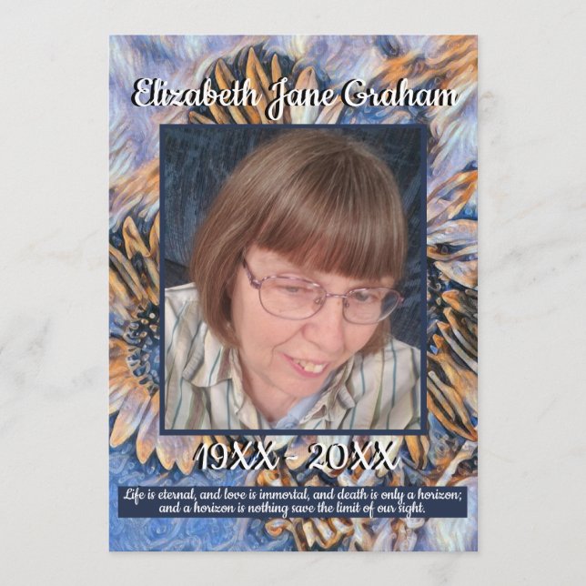 Blue Orange Sunflower Art | Photo | Funeral     Program (Front)