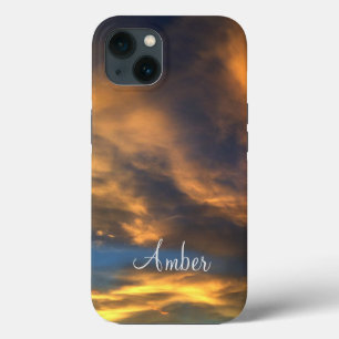 Blue Orange Sunset Clouds Evening Sky Personalised iPhone 13 Case