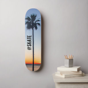 Blue & Orange Sunset Palm Trees Silhouette Skateboard