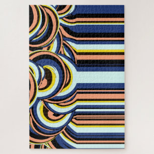 Blue Orange Swirls Lines Pattern Jigsaw Puzzle