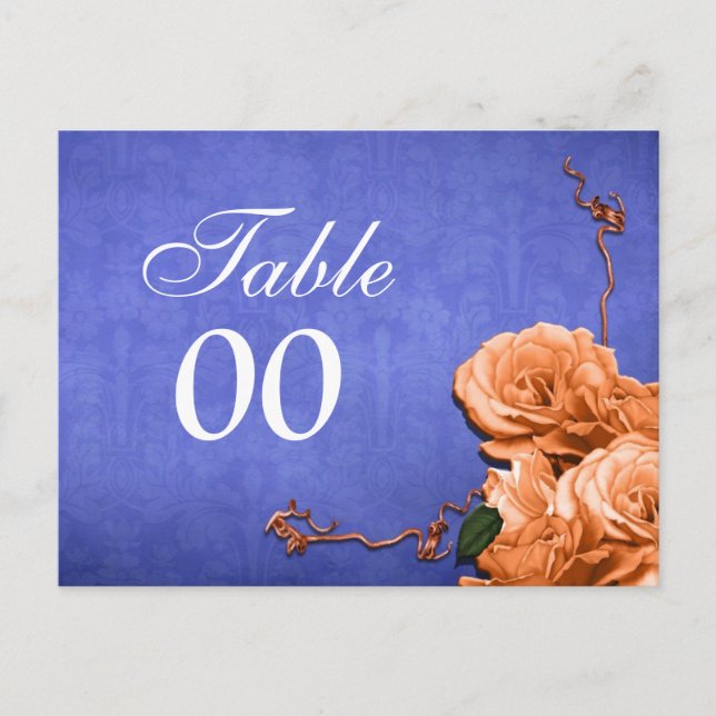 Blue orange table number wedding party postcard (Front)