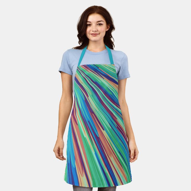 Blue Orange Teal Abstract Geometric Feathers Apron (Worn)