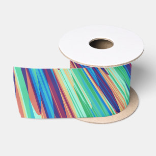 Blue Orange Teal Abstract Geometric Feathers Satin Ribbon