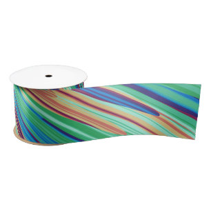 Blue Orange Teal Abstract Geometric Feathers Satin Ribbon