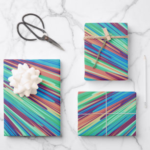 Blue Orange Teal Abstract Geometric Feathers Wrapping Paper Sheet