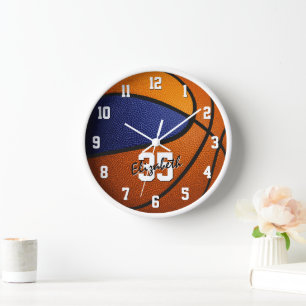 blue orange team colours basketball personalised clock
