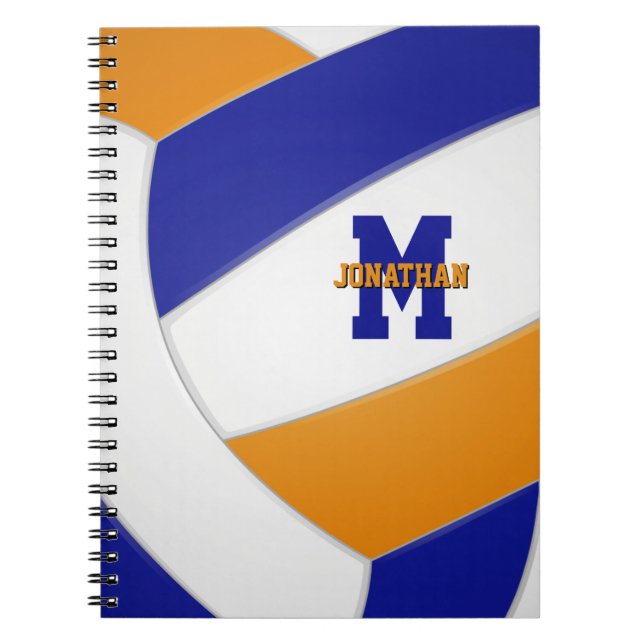 blue orange team colours boys girls volleyball notebook (Front)