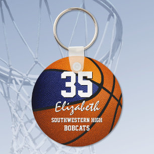 Blue orange team colours girls boys basketball key ring