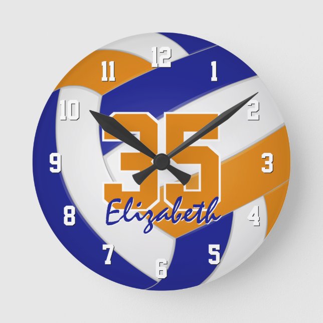 blue orange team colours players name volleyball round clock (Front)