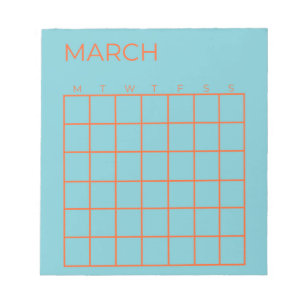 Blue Orange Tosca March Undated Calendar Planner Notepad