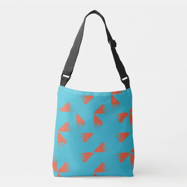 Blue, orange, vibrant, trendy geometric pattern crossbody bag (Front)