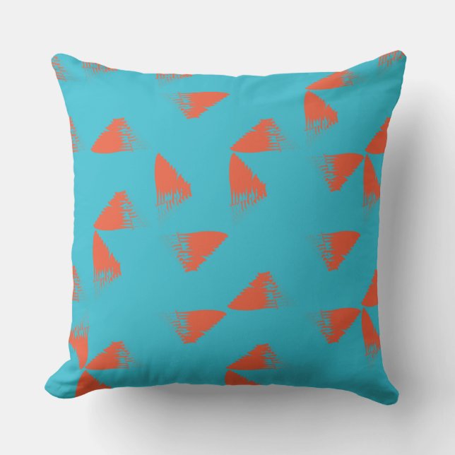 Blue, orange, vibrant, trendy geometric pattern cushion (Front)