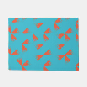 Blue, orange, vibrant, trendy geometric pattern doormat