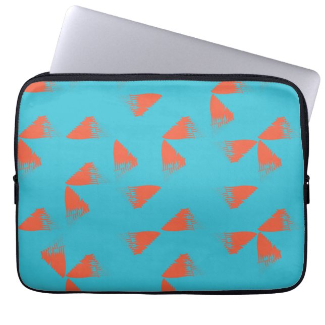 Blue, orange, vibrant, trendy geometric pattern laptop sleeve (Front)