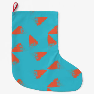 Blue, orange, vibrant, trendy geometric pattern large christmas stocking