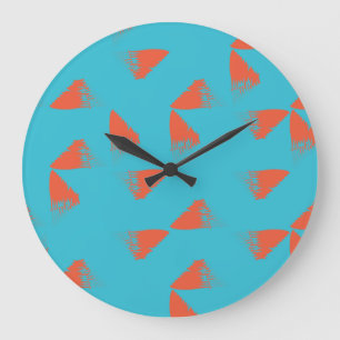 Blue, orange, vibrant, trendy geometric pattern large clock