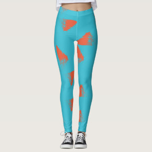 Blue, orange, vibrant, trendy geometric pattern leggings