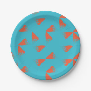 Blue, orange, vibrant, trendy geometric pattern paper plate