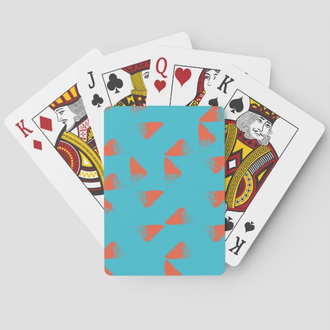 Blue, orange, vibrant, trendy geometric pattern playing cards (Back)