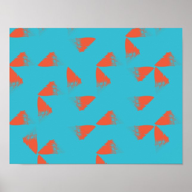 Blue, orange, vibrant, trendy geometric pattern poster (Front)