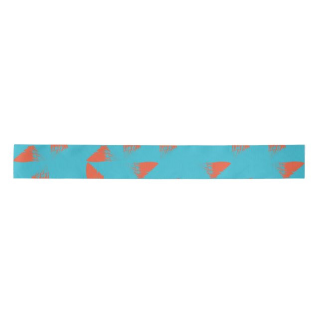 Blue, orange, vibrant, trendy geometric pattern satin ribbon (Front)