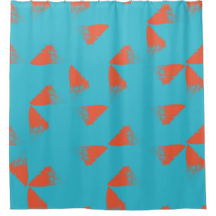 Blue, orange, vibrant, trendy geometric pattern shower curtain