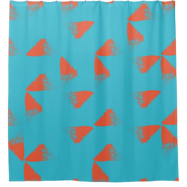 Blue, orange, vibrant, trendy geometric pattern shower curtain (Front)