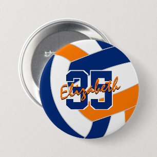 blue orange volleyball team colours 7.5 cm round badge