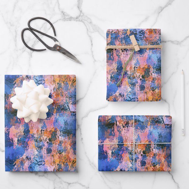 Blue & Orange Water Abstraction Wrapping Paper Sheet (Front)