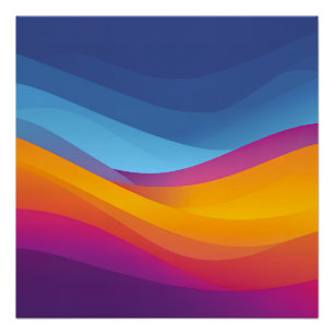 Blue Orange Wave Layers Poster