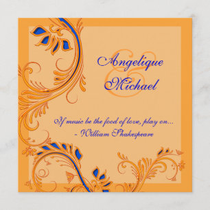 Blue orange wedding anniversary engagement invitation