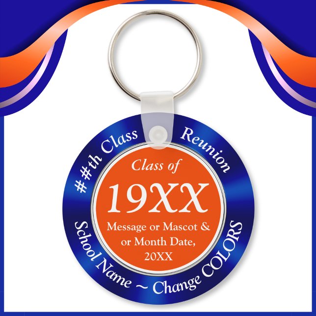 Blue, Orange, White, Class Reunion Party Favours, Key Ring (Blue Orange, Class Reunion Favors. High School Reunion Souvenirs. 50 year, 40 year, 25 year reunion.)