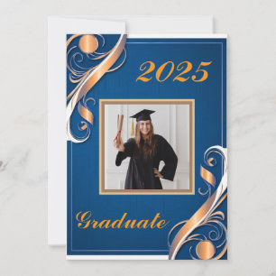 Blue Orange White Graduation Invitation
