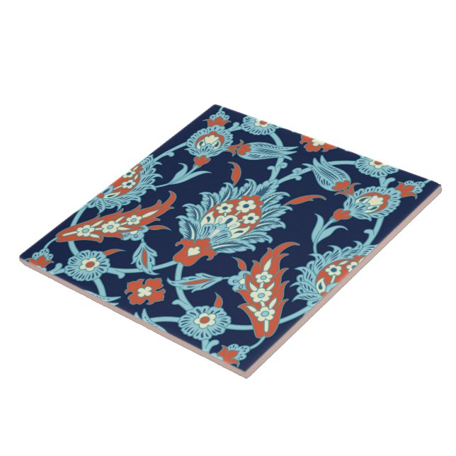 Blue Orange White Turkish Oriental Floral Pattern Ceramic Tile (Side)