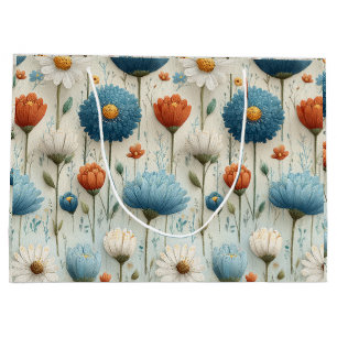 Blue Orange Wildflower Floral Large Gift Bag