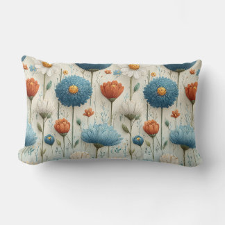 Blue Orange Wildflower Floral Lumbar Cushion
