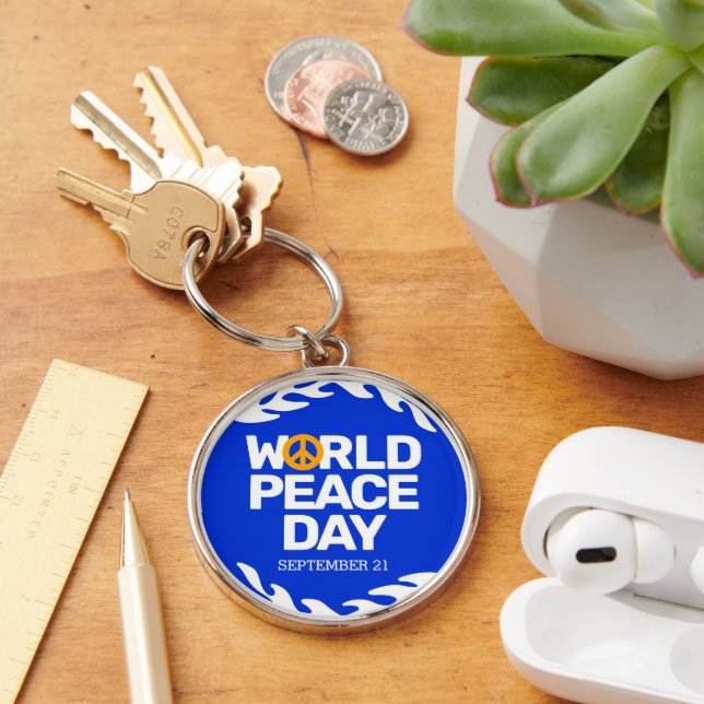 Blue Orange World Peace Day Peace Sign Key Ring (Desk)