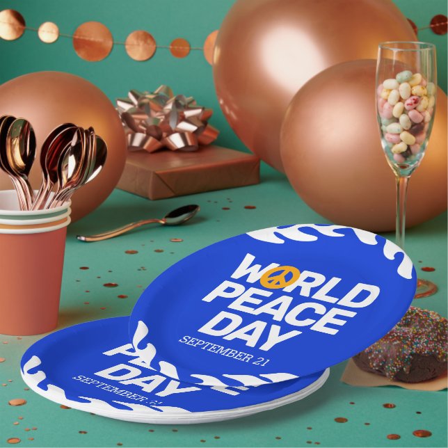 Blue Orange World Peace Day Peace Sign Paper Plate (Multi)