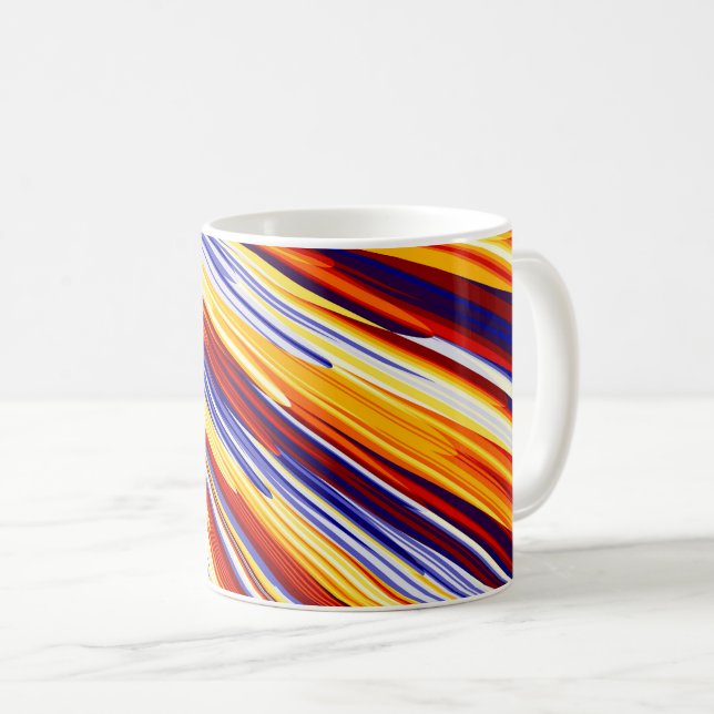 Blue Orange Yellow Abstract Geometric Feathers Coffee Mug (Front Right)