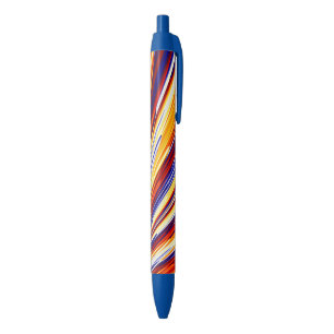 Blue Orange Yellow Abstract Geometric Feathers Ink Pen