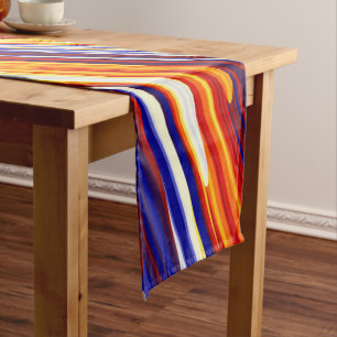 Blue Orange Yellow Abstract Geometric Feathers Short Table Runner