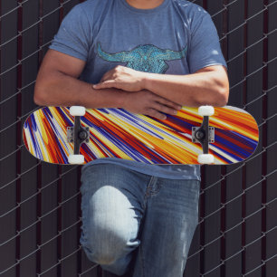 Blue Orange Yellow Abstract Geometric Feathers Skateboard