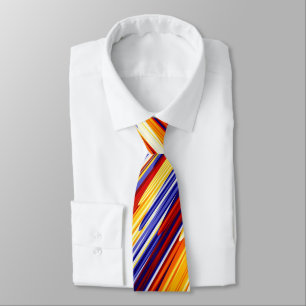 Blue Orange Yellow Abstract Geometric Feathers Tie
